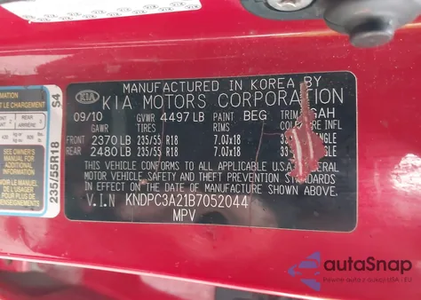 2011 Kia Sportage Ex z USA, uszkodzony, nr VIN KNDPC3A21B7052044